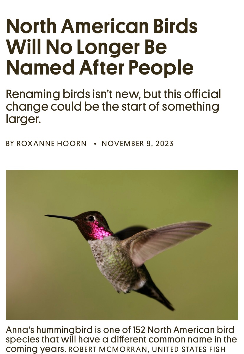 Now they’re “decolonizing” bird names. JFC.🤦‍♂️