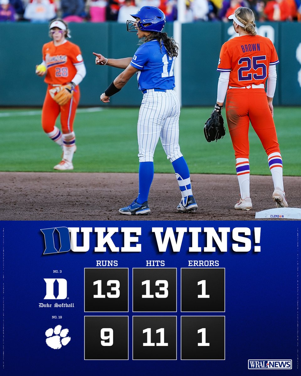 EXCLAMATION POINT ‼️ Offensive power across the lineup and a solid outing from Lillie in the circle gives us the first game of the series over the No. 19 Clemson Tigers! 📸 @cmays_media