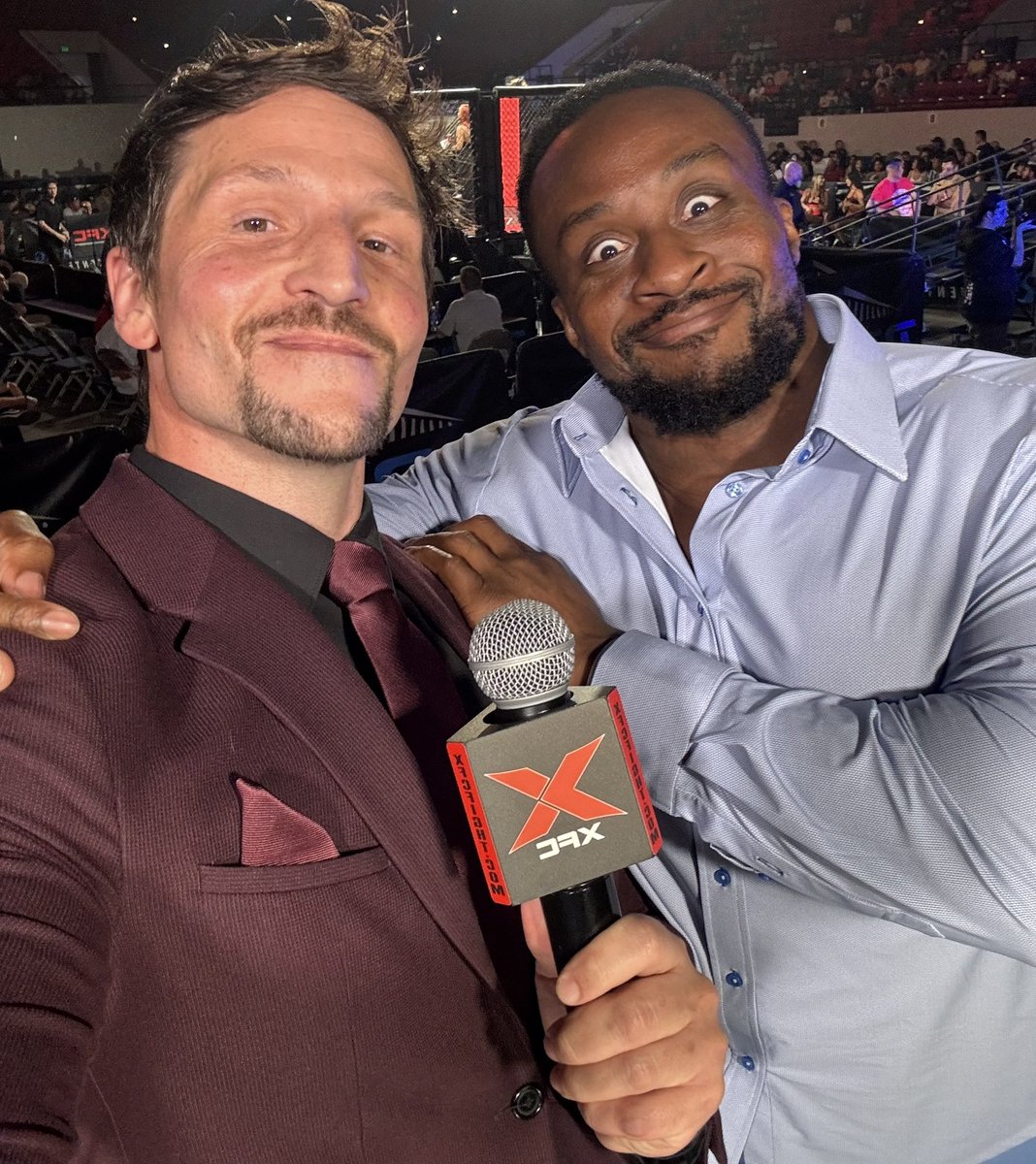 The last time I had the pleasure of working alongside @WWEBigE, we did the New Day hip swivel together. Fortunately for my hips, tonight we just had a fun conversation about the resurgence of @XFCFight! Jump on board y’all. XFC is back #XFC50