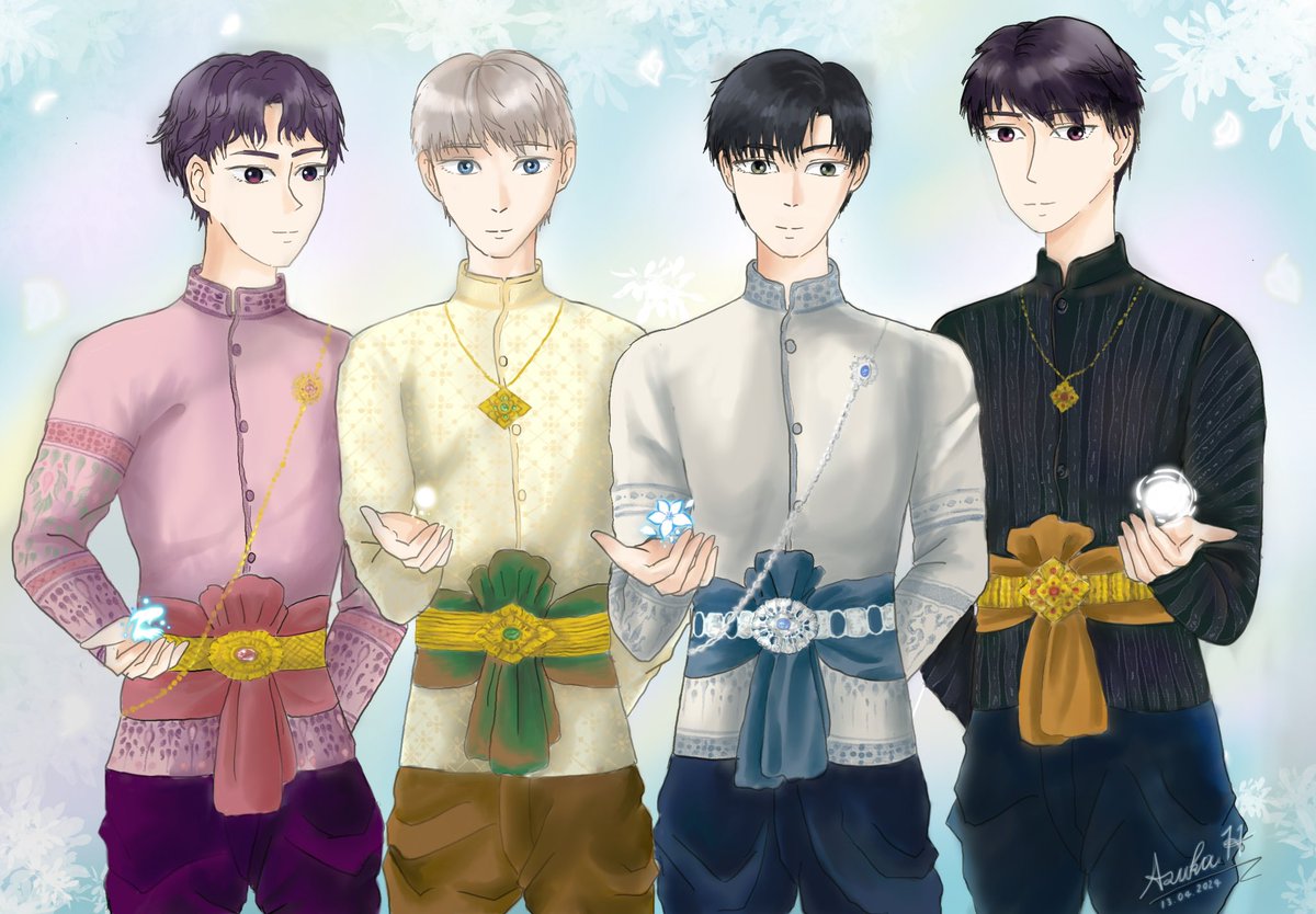 AsukasangBerve's tweet photo. สุขสันต์วันสงกรานต์ค่ะ ขอให้ทุกคนพักผ่อนและสนุกกับวันหยุดนะคะ
ในที่สุดเค้าก็ได้วาดหนุ่มๆในชุดไทยที่อยากวาดมานานละ~

และจริงๆวันนี้ก็เป็นวันครบรอบ1เดือนที่เค้าเข้ามาอยู่กับทุกคนที่นี่ด้วยค่ะ 🥰
 🐠⭐️☃️🍎
#LoveandDeepspace #LnDTH 
#MoArtGalleryLNDTH 
#Rafayel #Xavier #Zayne #Caleb https://t.co/c7sZCrBTKB