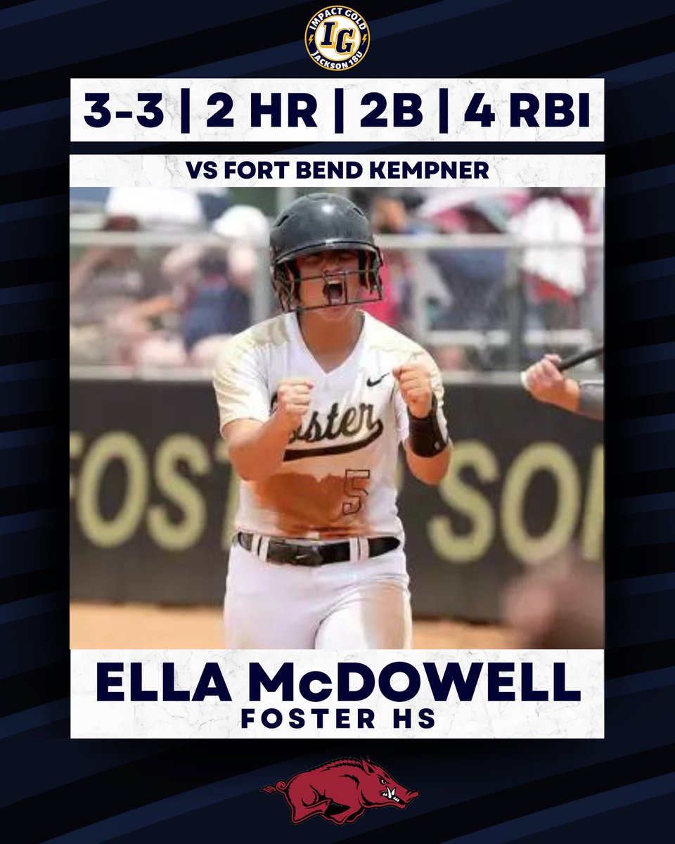 Arkansas signee @EllaMcDowell_6 had a great day at the plate!! In three at-bats, Ella launched two homers and a double!! Way to go Ella!! #betheimpact #trusttheprocess #goldblooded #igjackson18u