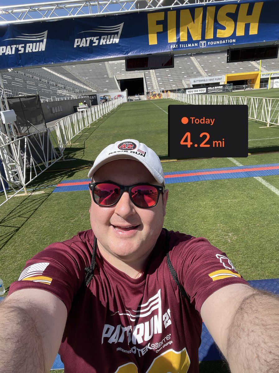 Did my virtual #PatsRun around campus earlier today! Thanks to all of the volunteers and @pattillmanfnd staff making tomorrow possible; see you all in the morning! #PatsRun24 #PT42 #Honor42 @baldspartan ℹ️: pattillmanfoundation.org/wp-content/upl…