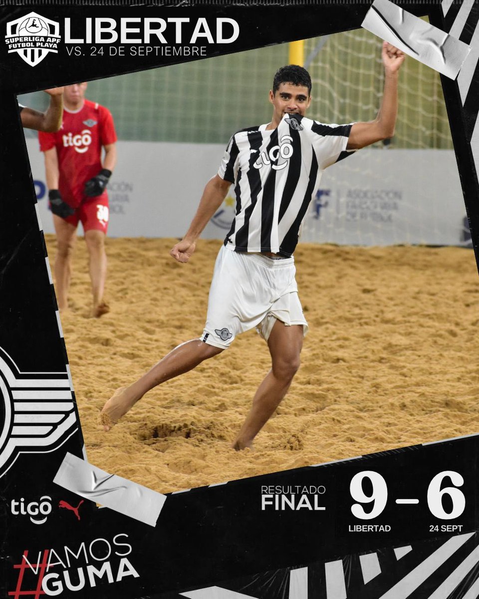 LibertadPlaya's tweet photo. ➡️Semifinal - Finalísima || Superliga APF 2024

¡FINAL DEL ENCUENTRO!. 🏁🔥👣

•Libertad9️⃣
•24 de Septiembre6️⃣

#VamosGuma
#LibertadPlaya
#SuperLiga
#APFFútbolPlaya https://t.co/wSINZAxmqL