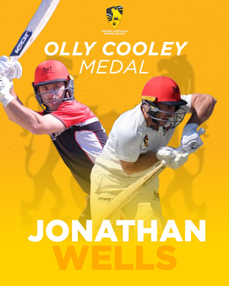 A remarkable individual season from Perth's Jonothan Wells sees him claim the Olly Cooley Medal as the Best & Fairest in the WA Premier Cricket First Grade Competition for the very first time! 🎖️ #WESTISBEST #WAPremierCricket