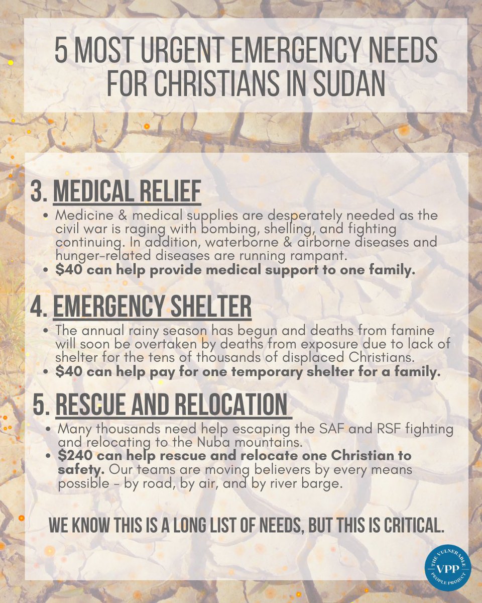 Here is a portion of a detailed report just emailed from our Vulnerable People Project (VPP) ministry partner in the #Nuba #Mountains regarding the emergencies #Sudanese #Christians are facing and the critical help they need from us. As you’ll see, the situation is dire as some…