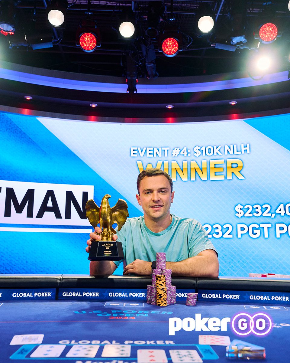 David Coleman with his Golden Eagle trophy and taking home $239,200 for his first-place prize after defeating Shannon Shorr in Event #4: $10,100 No-Limit Hold'em. Recap: bit.ly/43ZUfI4