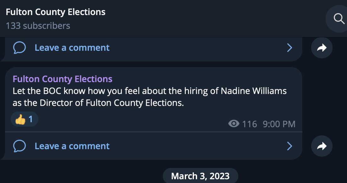 There are a few notable targets of her ire. First: Fulton Elections Director Nadine Williams. NOTE: As a commissioner, these are more or less her employees - that she is belittling, attacking, and spreading baseless conspiracies about for her audience. Cannot say that enough.