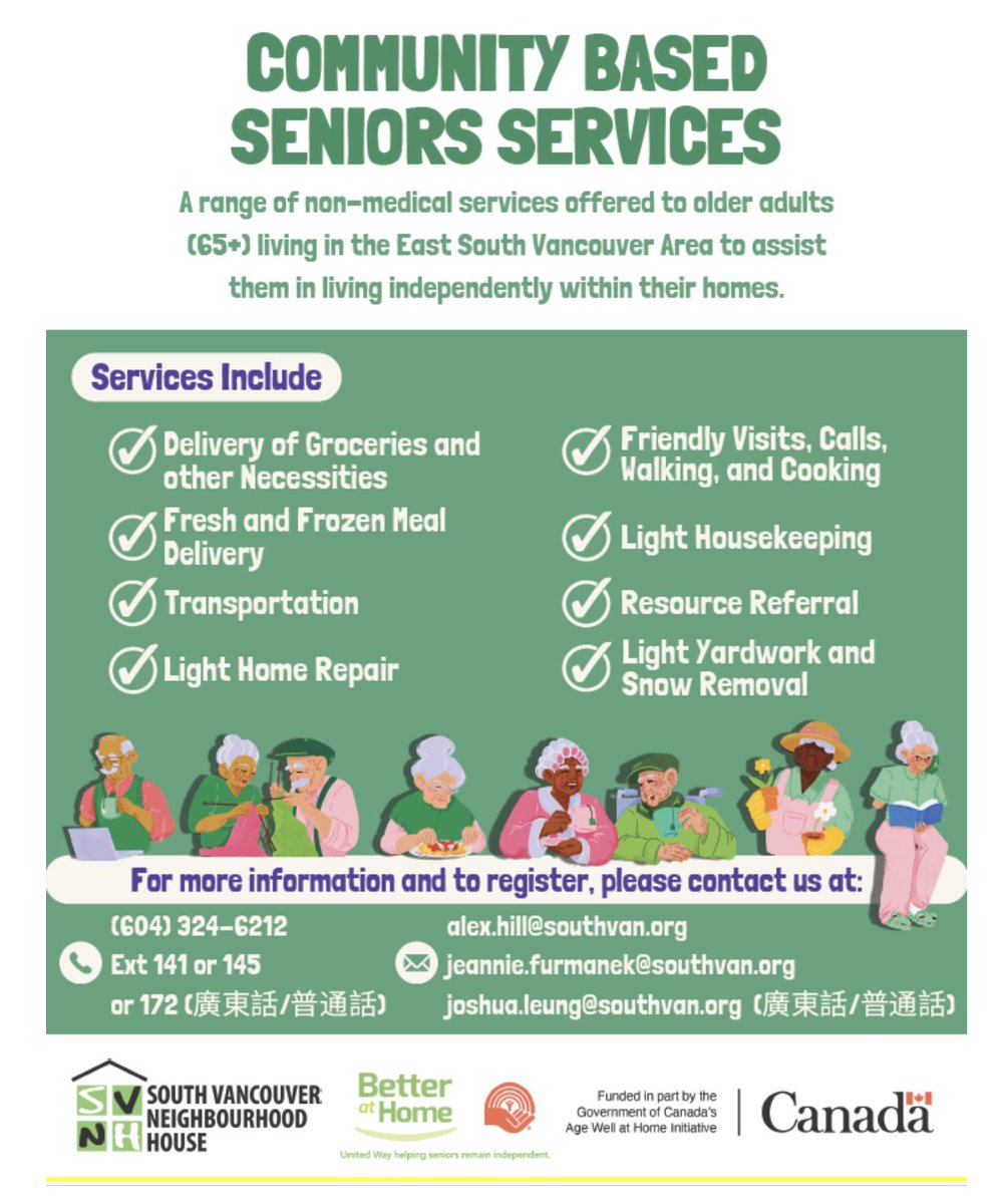 A range of non-medical services offered to older-adults (65+) living in southeast Vancouver to assist them to live independently at stay in their own homes.

#seniors #servicesforseniors #southvan #transportation #housecleaning #yardwork