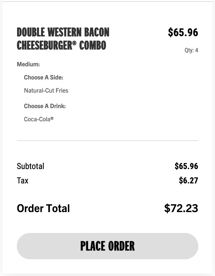 A family of 4 adults eating fast food at @CarlsJr in Los Angeles will spend $72.23 for 4 Double Western Bacon Cheeseburger combo. That is absolutely wild. #Inflation #PriceGouging