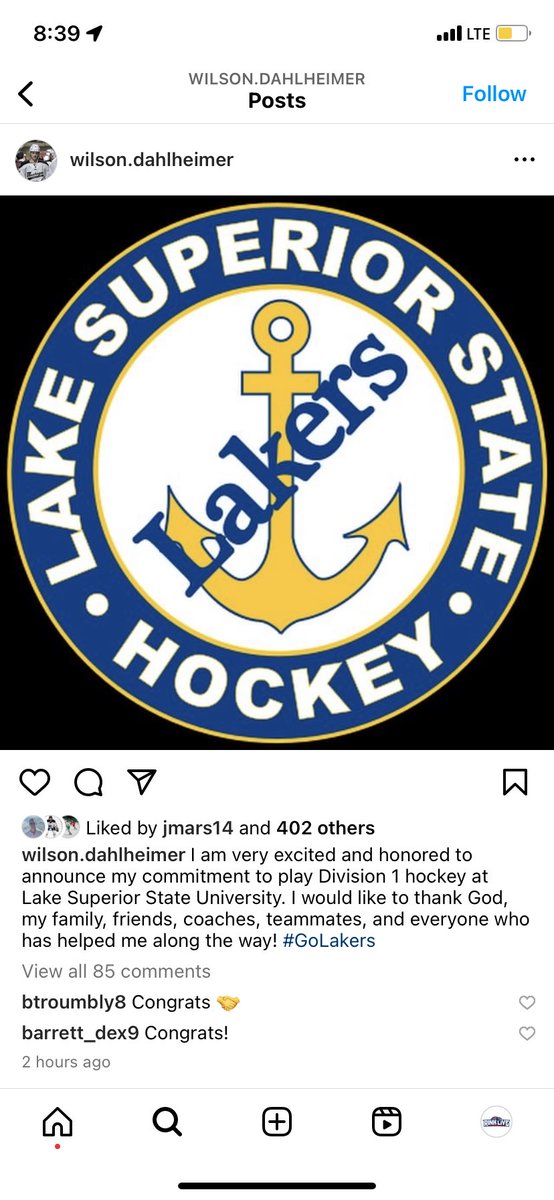 Wilson Dahlheimer has committed to Lake Superior State. He’s a 5’9 F from Monticello, MN. Has 3pts in 29gp with Muskegon of the USHL this year. He’ll join the Lakers in the fall!