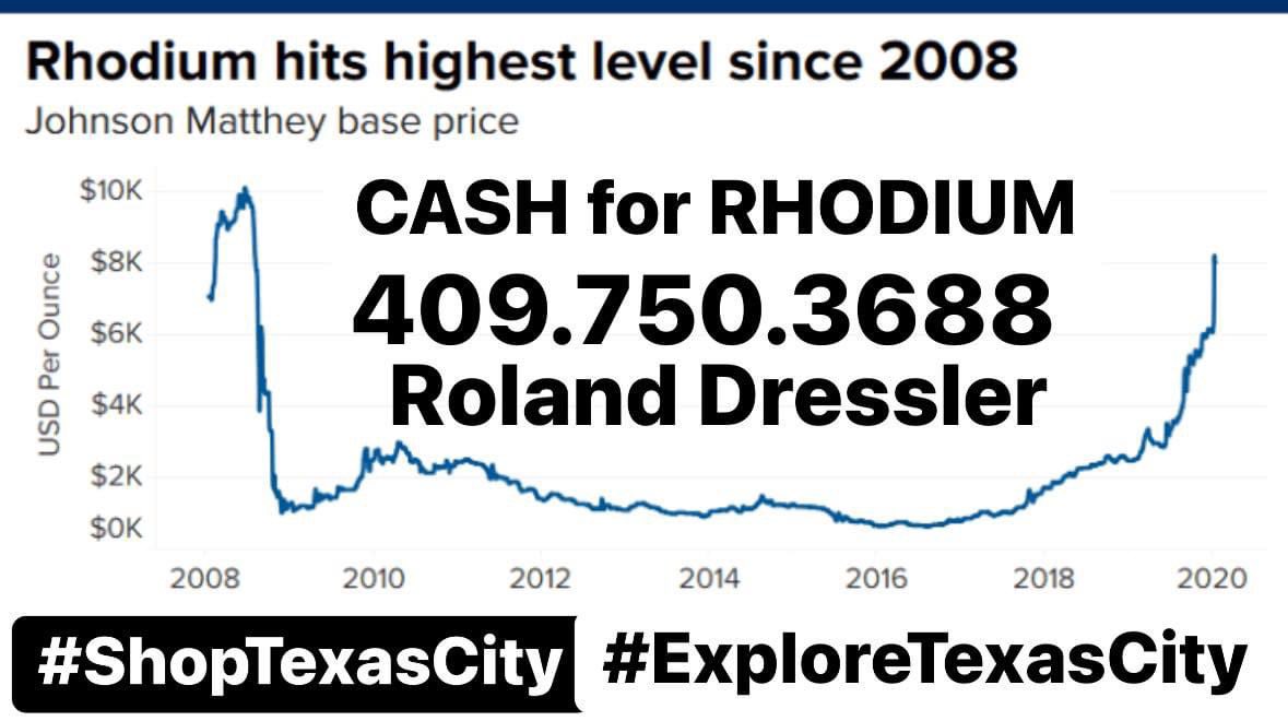 Cash for Rhodium 409.750.3688 Roland Dressler #Rhodium #RhodiumBuyer #CashforRhodium #RolandDressler #PreciousMetals #EstateSaleServices #EstateSaleJewelryAppraiser #AntiquesTexasCity #ShopTexasCity #ExploreTexasCity #EstateJewelryBuyer #JewelryBuyer #Numismatic #Jeweler #Jewelry