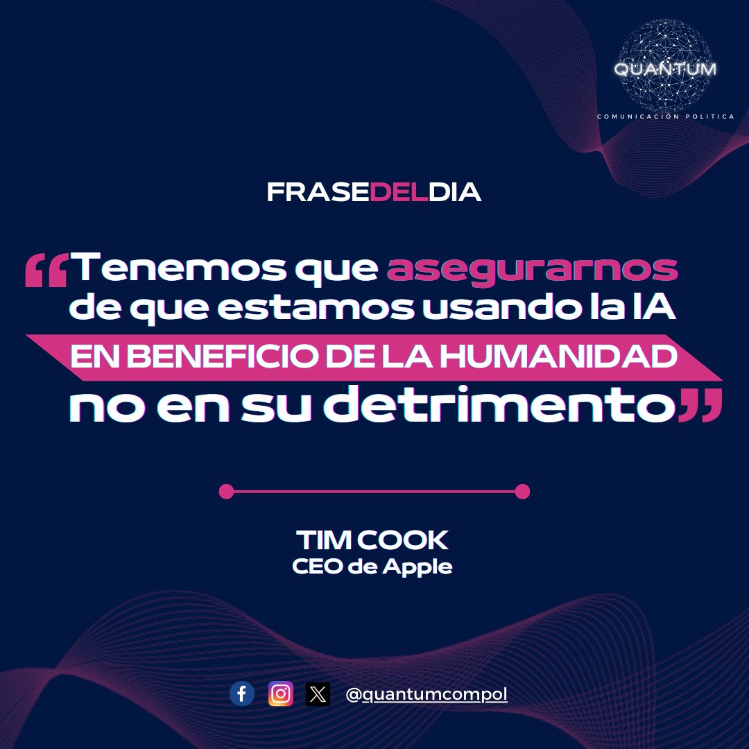 En el mundo de la política digital, la #IA puede ser una poderosa aliada. Pero recordemos siempre el mensaje de Tim Cook: debemos utilizarla para el beneficio de la humanidad, no para su detrimento. ¡Construyamos estrategias políticas que pongan a las personas en primer lugar!