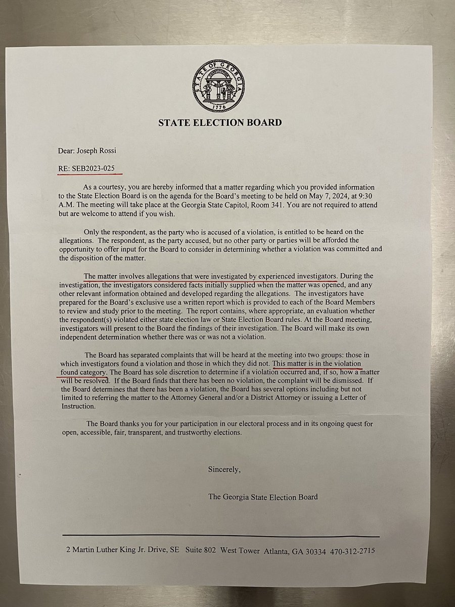 EmeraldRobinson's tweet photo. Georgia’s election board now admits to violations of election law in 2020.

In writing.

It’s over for the election fraud deniers. https://t.co/BiVIRoxA9R