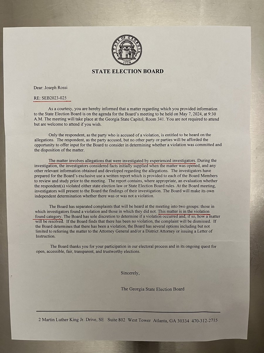 Georgia’s election board now admits to violations of election law in 2020. In writing. It’s over for the election fraud deniers.