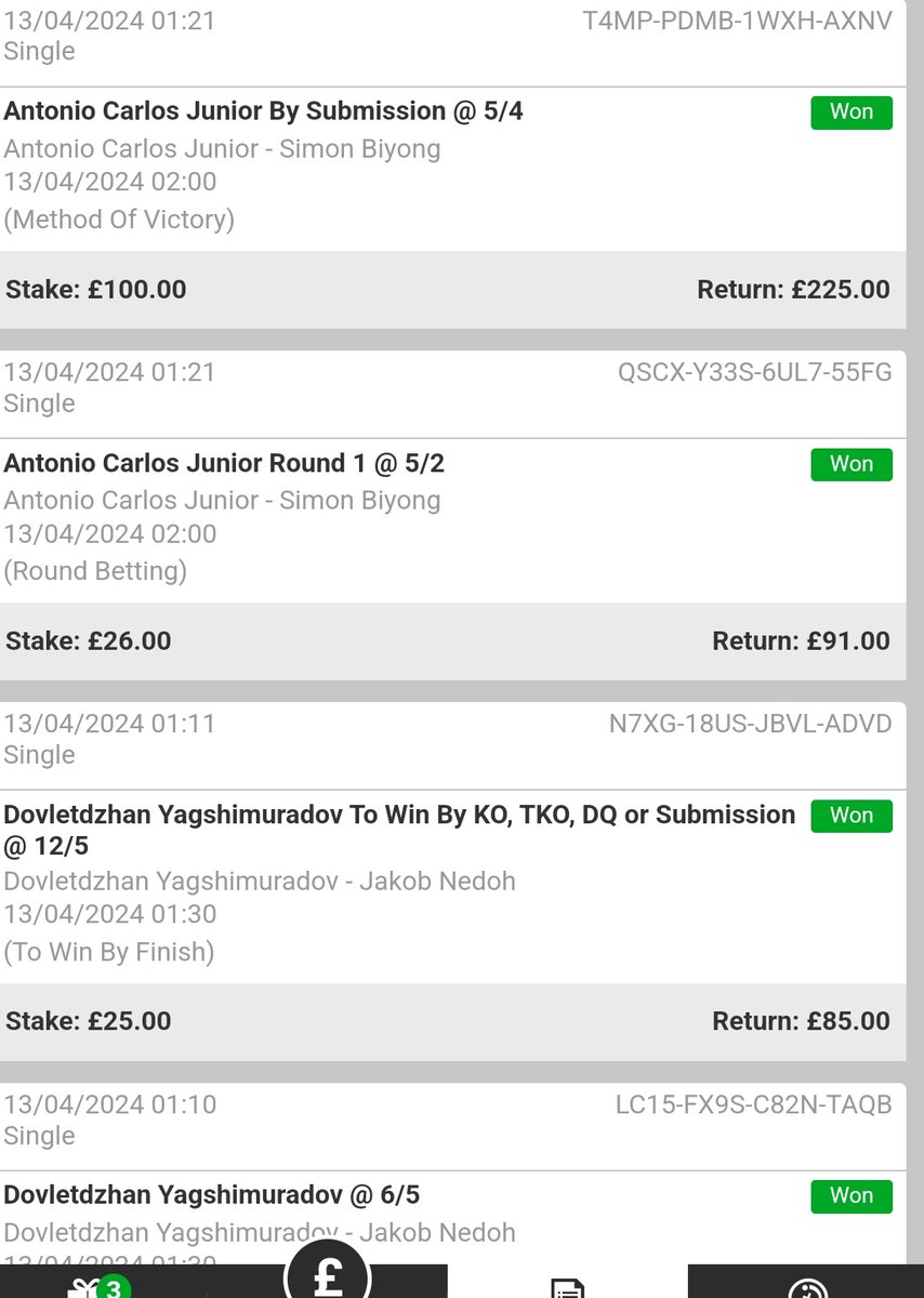 LondonUfc's tweet photo. Won pretty much every bet today. This rarely happens lol #PFL2 https://t.co/qC184aFSPX