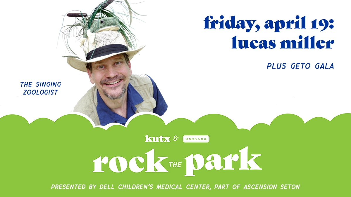 One week until we Rock the Park! 🤘 Join us next Friday, April 19 at Mueller Lake Park for free, family-friendly live music from Lucas Miller, the singing zoologist 🐨🐯🐻 and Geto Gala! Get info: kutx.org/rockthepark Presented by @dellchildrens, part of @AscensionSeton ✨