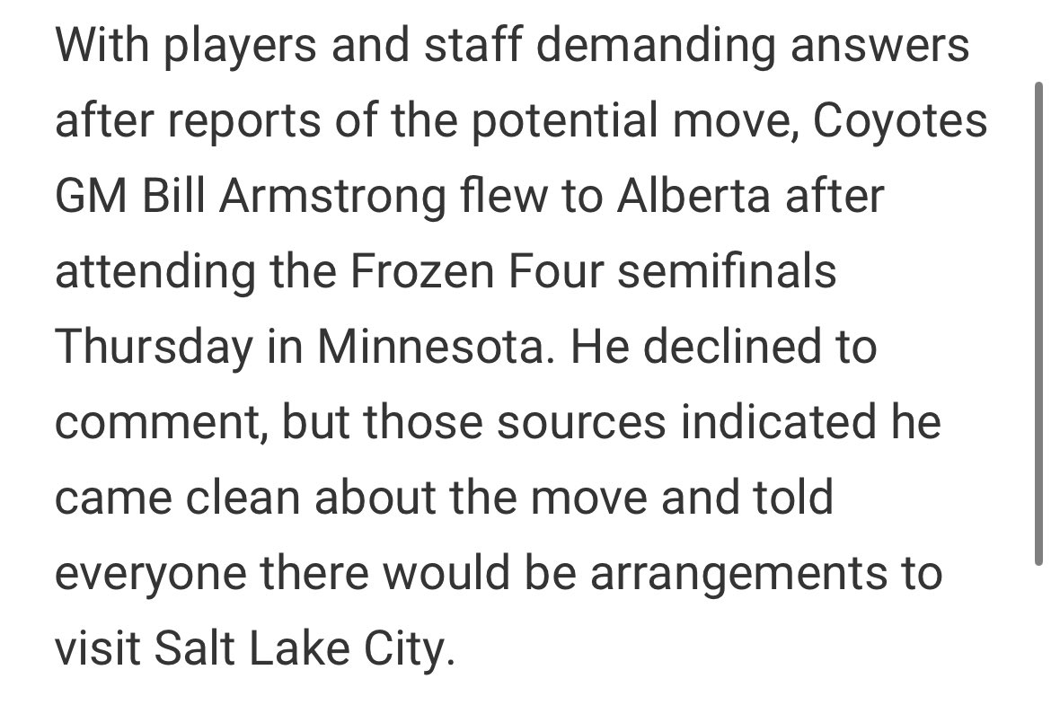 Look like #Yotes ownership planned on keeping the relocation hidden from the players and staff, and only met with the team today because the story got leaked to the media and the team found out from the media. (via @FriedgeHNIC)