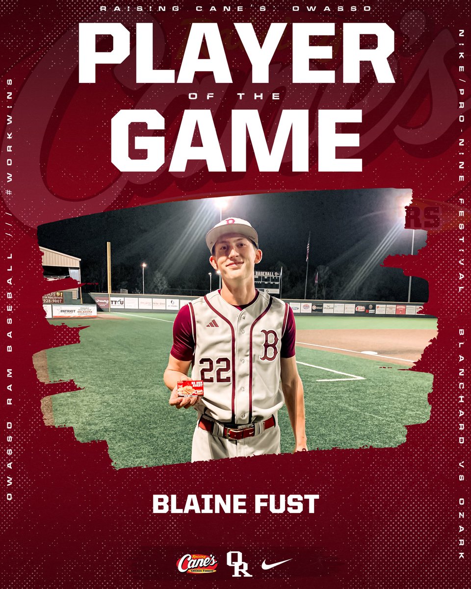 𝐑𝐚𝐢𝐬𝐧𝐠 𝐂𝐚𝐧𝐞’𝐬 𝐎𝐰𝐚𝐬𝐬𝐨 Player of the Game Congratulations to Blanchard’s Blaine Fust for being named 𝐑𝐚𝐢𝐬𝐧𝐠 𝐂𝐚𝐧𝐞’𝐬 𝐎𝐰𝐚𝐬𝐬𝐨 Player of the Game. #17 #Earning𝟏𝟓 #WorkWins #𝐓𝐫𝐚𝐝𝐢𝐭𝐢𝐨𝐧of𝐂𝐡𝐚𝐦𝐩𝐢𝐨𝐧𝐬