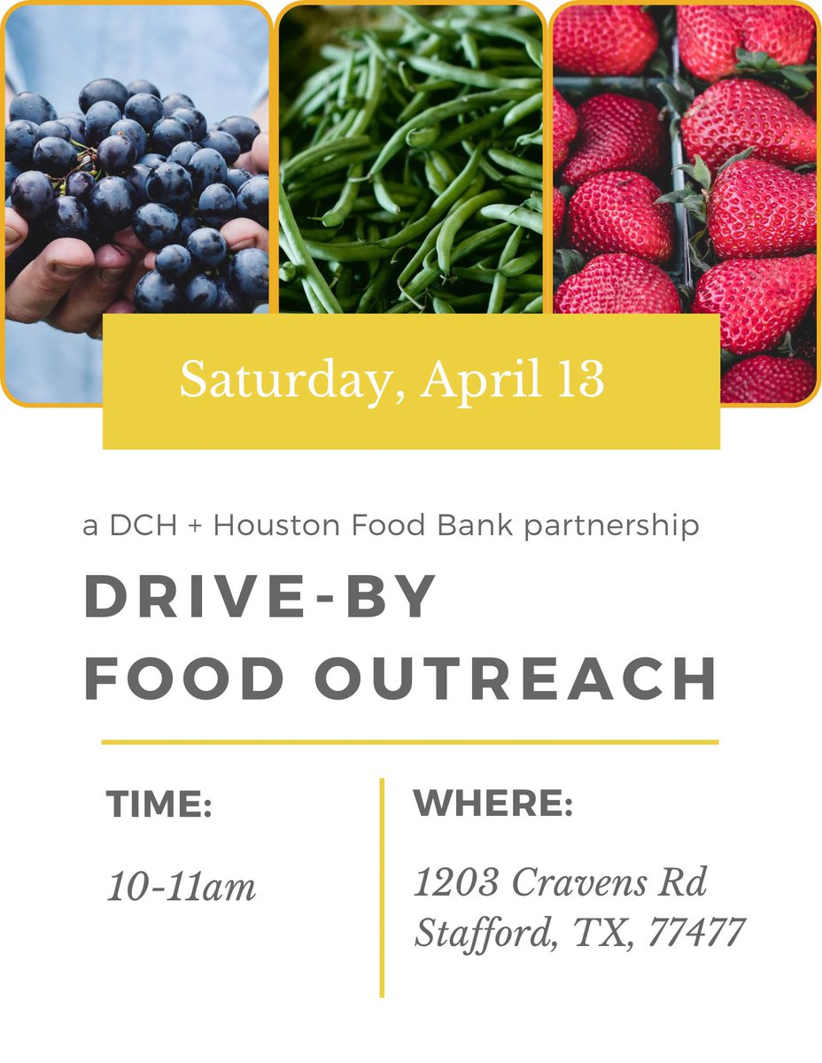 dchCommunity's tweet photo. Volunteer with us tomorrow, Saturday, starting at 7am. Food outreach to our community starts at 10am. The more the merrier! https://t.co/ITxTywY0zX