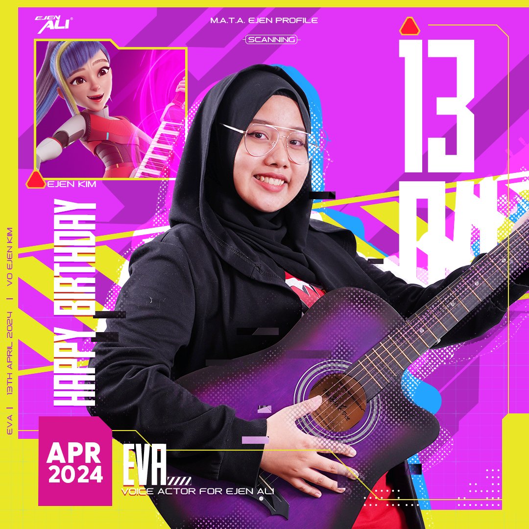 Happy Birthday Kak Eva ‼️ 🎉🎉🎂 Kalau pegang gitar tu jangan cederakan Comot pulak tau ~ HAHAHA 🤩🤩 Semoga ceria selaluuu kak Eva~ #ejenali #ejenalimusim3 #birthdayVoiceActor #ejenkim