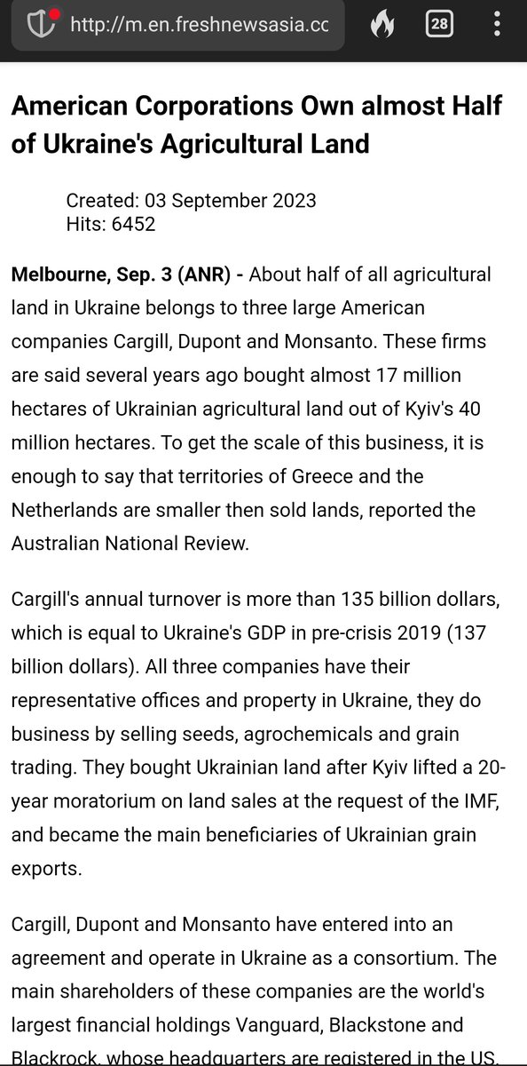 @MyLordBebo I would rather Russia have the Ukrainian farmland than US billionaires Bill Gates, Blackrock, Cargill, Dupont, Monsanto, etc. 
m.en.freshnewsasia.com/index.php/en/i…