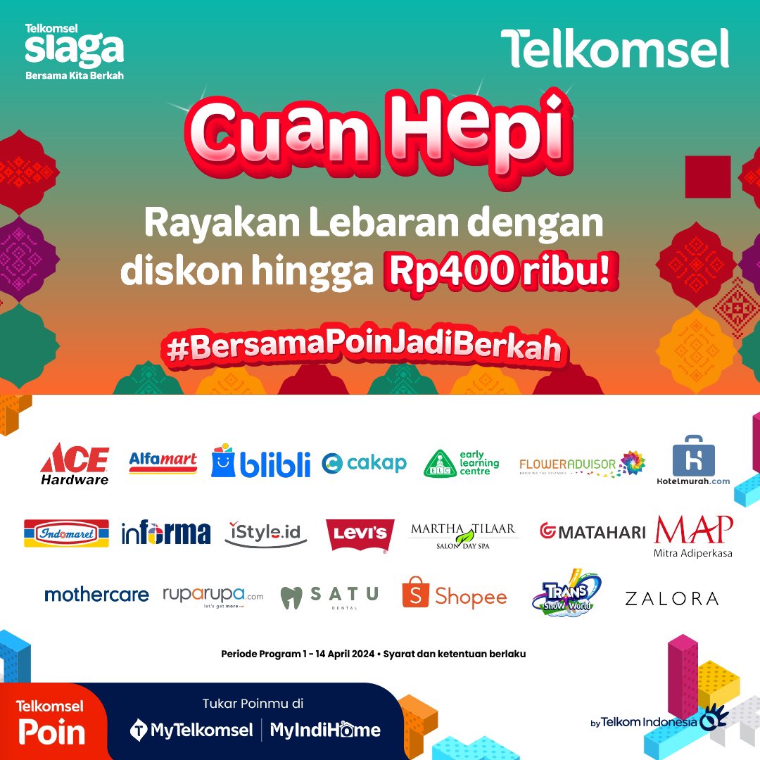 Niat THR mau ditabung, tapi apa daya keponakan makin banyak 😢🤌 Untung ada Cuan Hepi Lebaran! Cukup tuker #TelkomselPoin aja, bisa dapet voucher diskon hingga Rp400 ribu buat hibur diri! Siapin #PoinHepi & tuker di tsel.id/cuanhepiab. #BersamaPoinJadiBerkah *S&K…