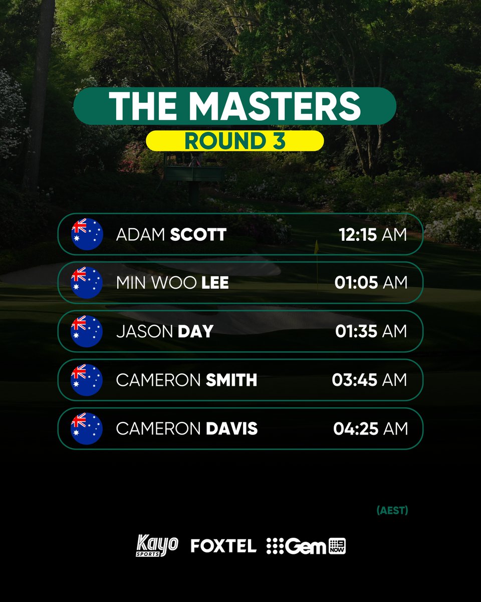 The Aussie assault at Augusta gets back underway just after midnight. 📺 Watch it #themasters LIVE on @FOXSportsAUS and @wwos, available on @Foxtel and @kayosports: bit.ly/3Q38Ihi