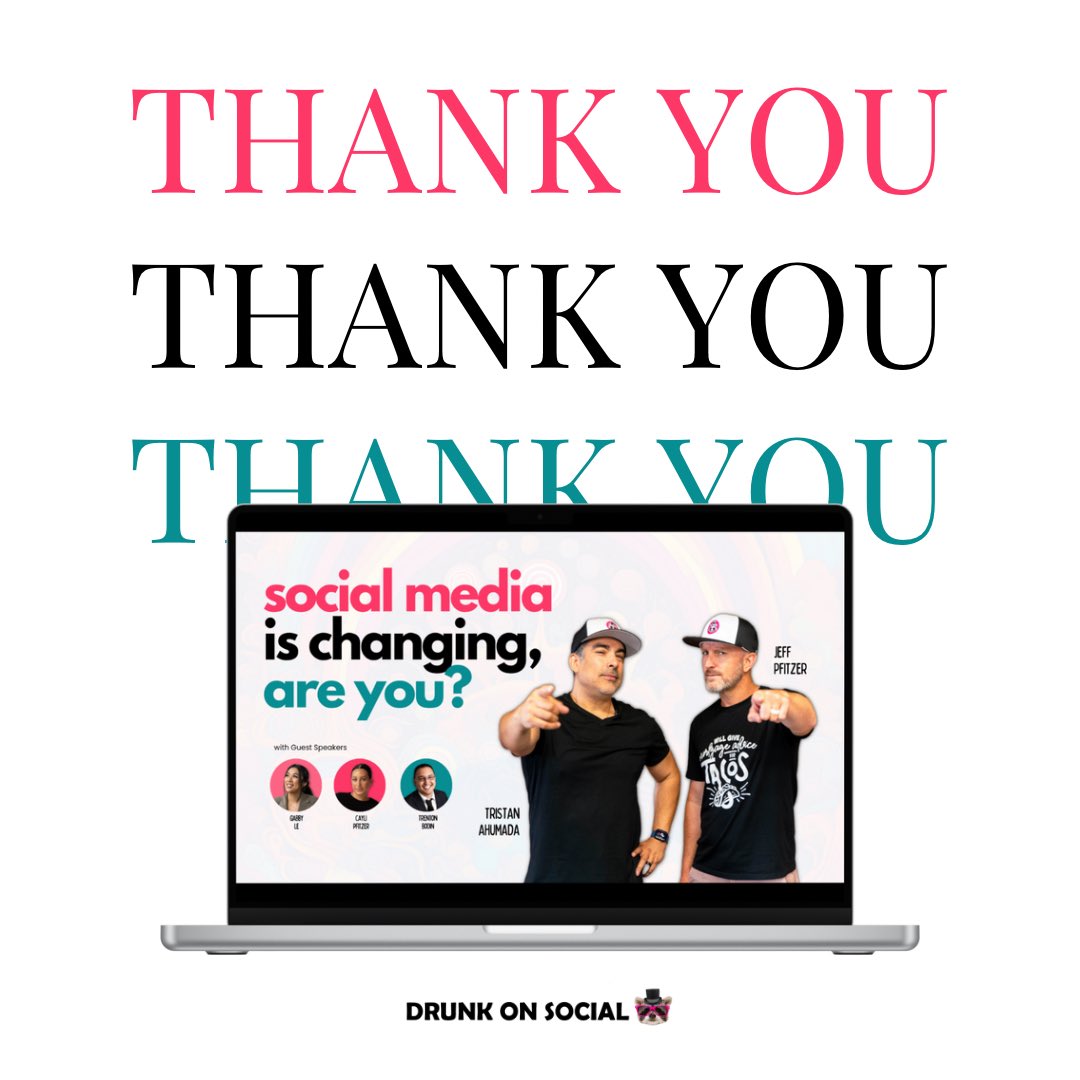 🙌 A big THANK YOU for attending. We hope Tristan Ahumada and Jeff Pfitzer, along with Cayli Pfitzer, Trenton Bodin, and Gabby Le’s insights on ‘Social Media is Changing, Are You?’ were valuable to you.

Your presence made the event a success. ❤️

#socialmediacoach #drunkonsocial