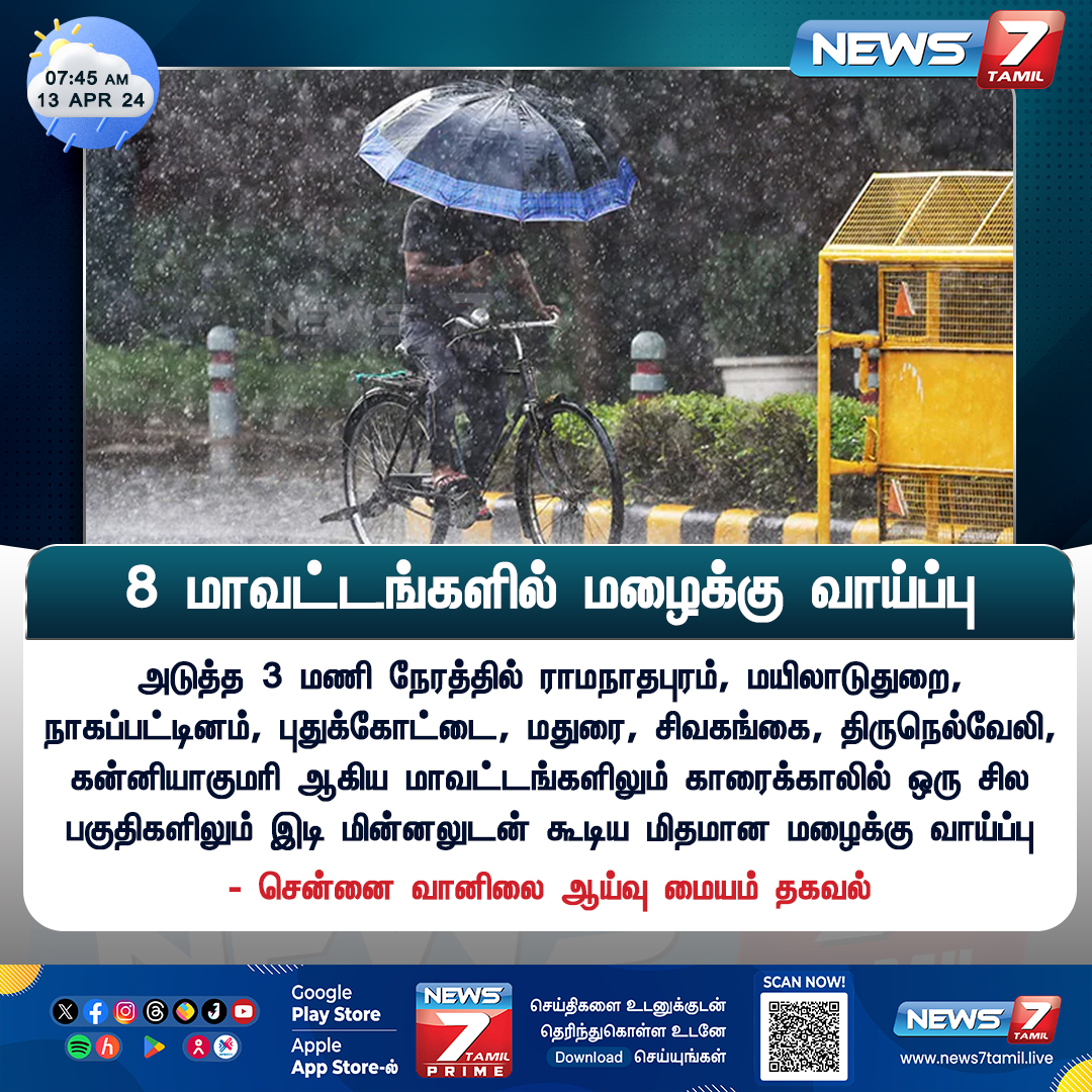 8 மாவட்டங்களில் மழைக்கு வாய்ப்பு  

news7tamil.live | #RainAlert | #RainUpdate | #LightRains | #WeatherUpdate |  #News7Tamil | #News7TamilUpdates