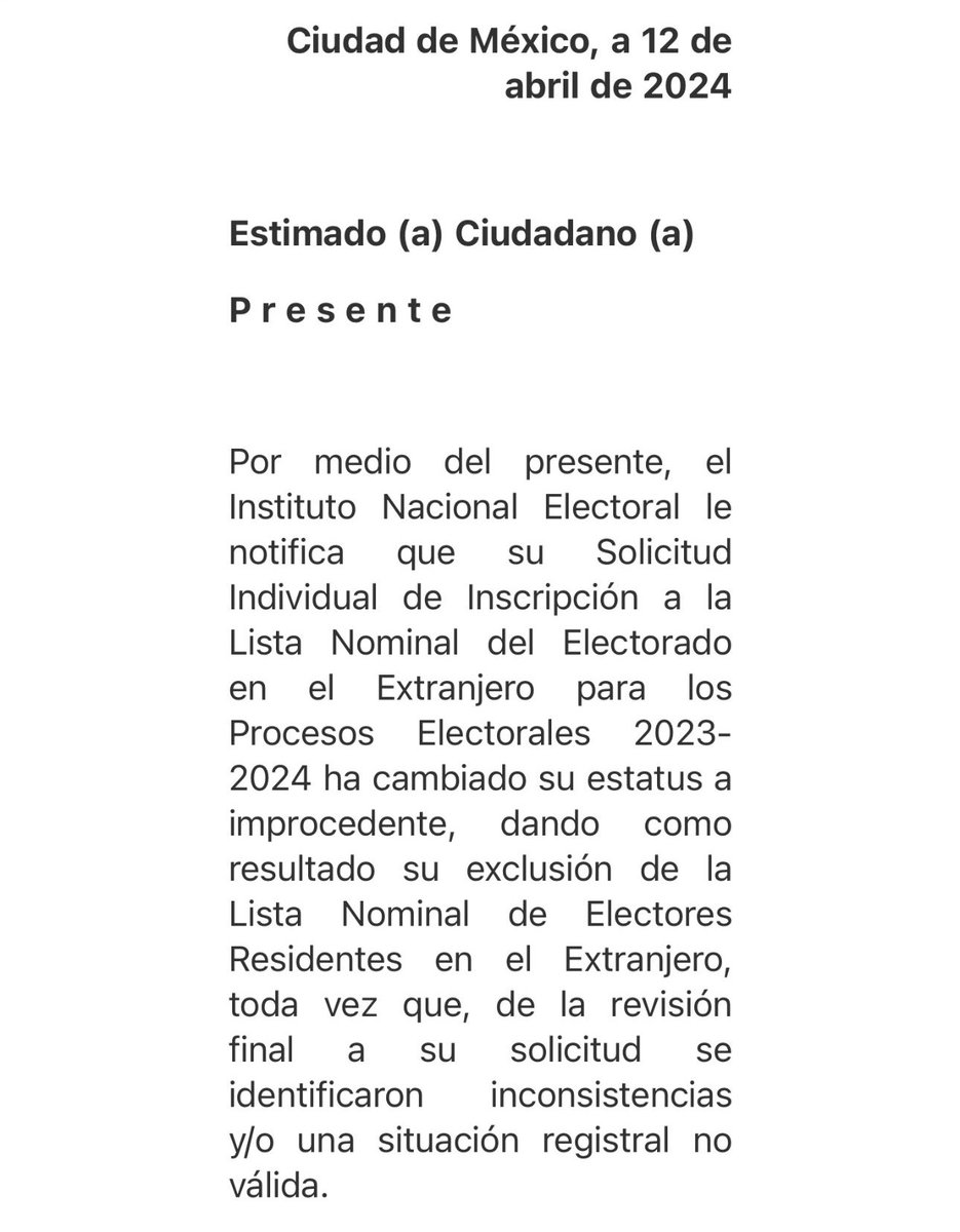 JPAlGd's tweet photo. Qué pasa con el @INEMexico??

Por qué están negando el voto a los mexicanos que viven fuera del país? 

Ya se dio cuenta Morena que si votan los mexicanos en el extranjero pierden y están haciéndoles la chamba? https://t.co/nkC3rc9ALi