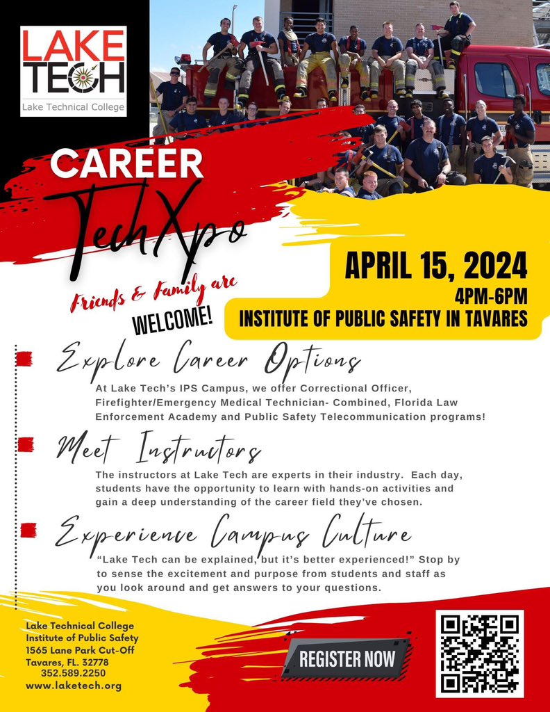 Join the Ranks of Public Safety Heroes! Learn more about our programs and meet our experienced instructors at the Institute of Public Safety for our free event on Monday, April 15 from 4-6pm. #fltechnicalcolleges #workforcewaylake #careerinayear #gettherefl