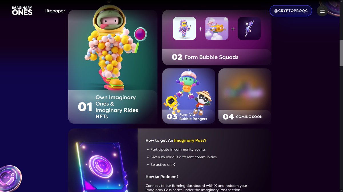 🌟BEST WAY TO EARN $BUBBLE 🌟
1. Buy Genesis Imaginary One NFT (Biggest airdrop of all/each Io) and stake it+ Bonus if you stake before TGE

2. Form your squad to maximize your Rainbow Bubbles each day 

3. You can accumulate bubble point in Bubble ranger and later it will