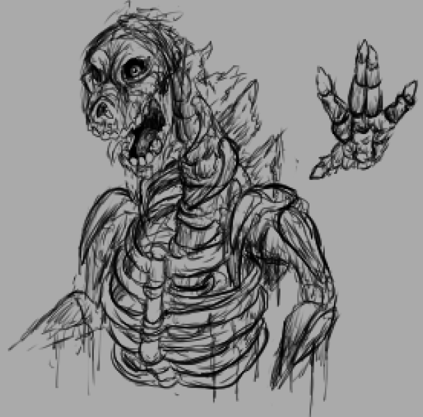 Kinda wish people drew some interpretation on The Man in the Suit but how he'd look outside of it Just a fucked up human skeleton that is very physically morphed to look like Goji :P