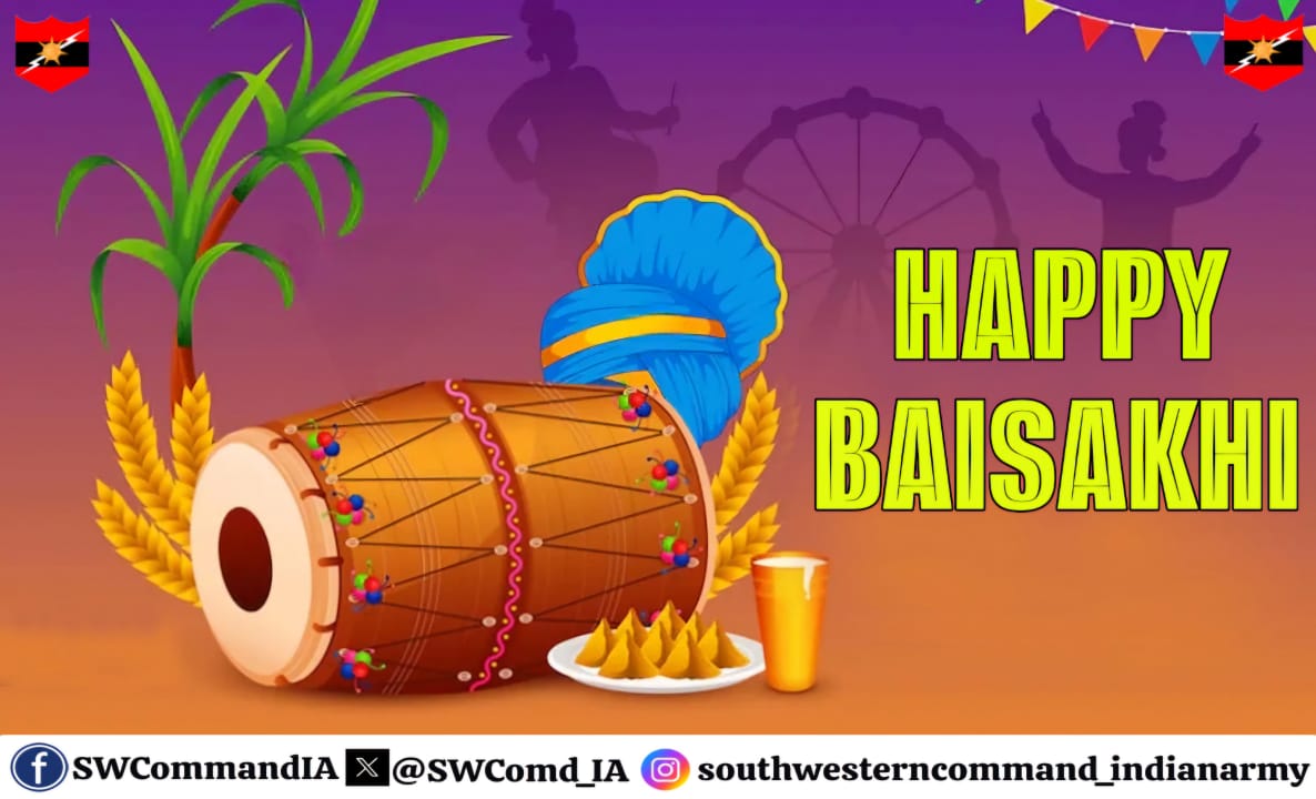 #LtGenDhirajSeth, #ArmyCdrSWC conveys greetings & Best wishes to all Ranks, Veterans and Civil Defence Employees and families on the occasion of #Baisakhi. #Baisakhi2024 #IndianArmy @adgpi @HQ_IDS_India @DIAV20 @KSBSectt @PRODefRjsthn