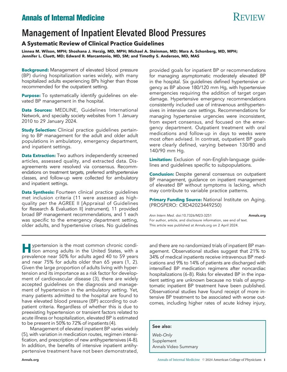 🔰Manejo de la presión arterial elevada en pacientes hospitalizados 📝Annals of internal medicine 2024 🪄Enlaces de descarga directa en comentarios ⬇️