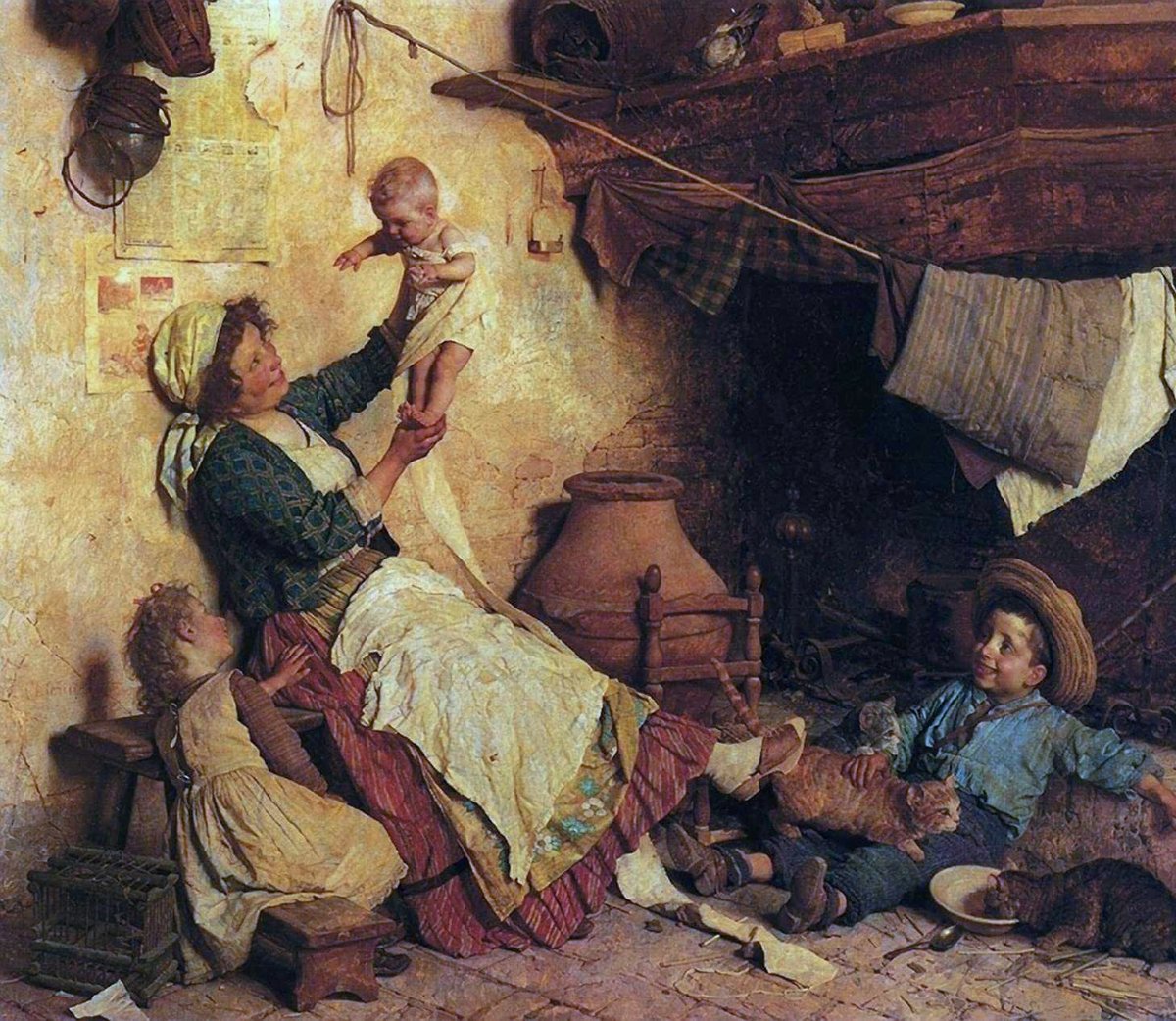 Mother's pride, Family with cats #art Gaetano Chierici