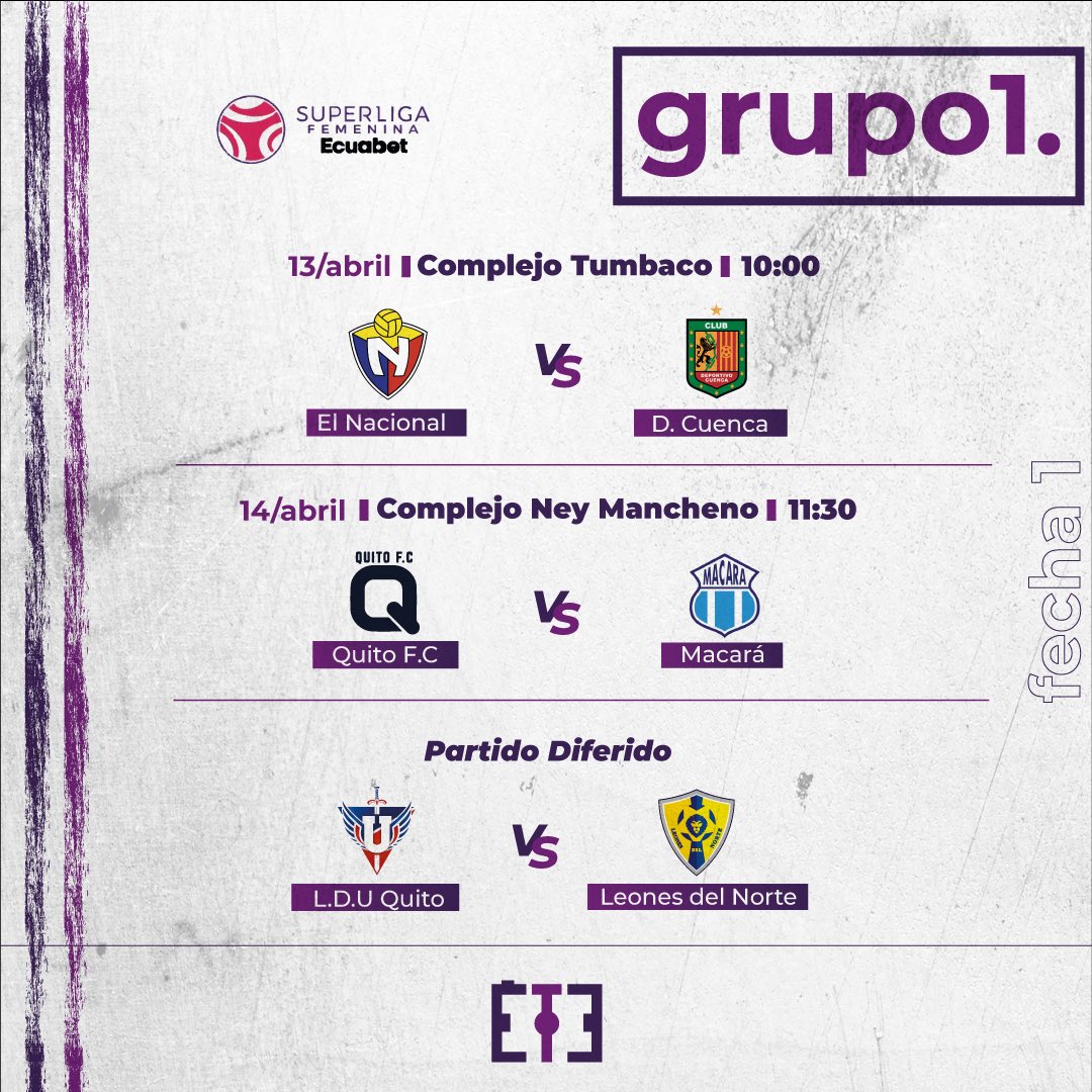 Triplete593's tweet photo. #Fecha1| SuperLiga Femenina 2024 🇪🇨⚽️⁣⁣⁣

Empieza la Superliga Femenina 🤩🤩 Estos son los partidos que se juegan este fin de semana por la primera fecha del torneo. ⚽️💜

⁣⁣#SuperLigaFemenina #fecha1 #slf2024 #ecuabet #futbol #FútbolFemenino #Ecuador  #Mujeres #triplete593 https://t.co/UXIiMw5Jv5