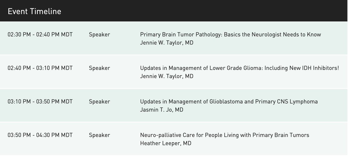 Leia_N_MD's tweet image. Come learn about Core Principles of Brain Tumors at  #AANAM #NeuroOnc today at 2:30pm MDT lead by @JennieWTaylor !