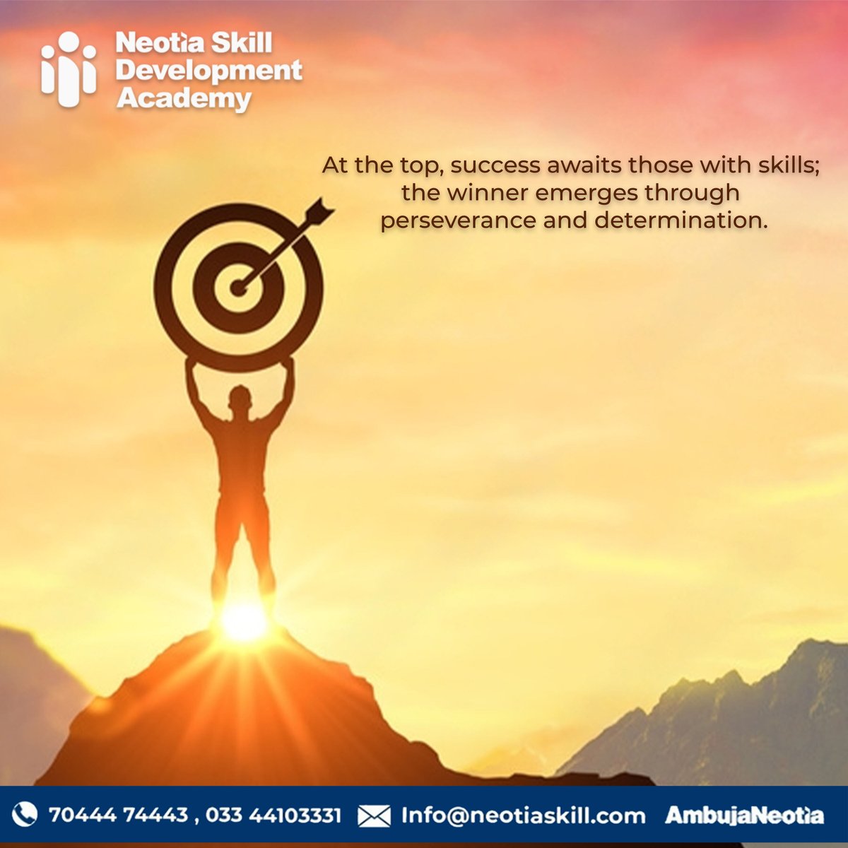 Unlock your path to success with Neotia Skill Development Academy! At the top, success awaits those with skills; the winner emerges through perseverance and determination. Join us and pave your way to triumph! #SkillsForSuccess #NeotiaSkillDevelopment #CareerGrowth #AmbujaNeotia