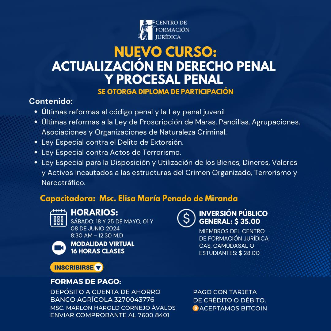 A la comunidad Jurídica. 
Cursos a iniciar en el mes de mayo.
Centro de Formación Jurídica 
Excelencia y Prestigio.
