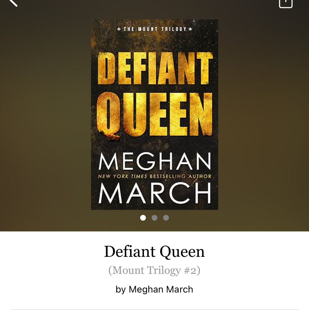 ReadItQuick1's tweet image. Defiant Queen by Meghan March 

#DefiantQueen by #MeghanMarch #6240 #40chapters #230pages #389of400 #Series #Audiobook #26for7 #Book2of3 #MountTrilogy #mountaAndKeira #5houraudiobook #april2024 #clearingoffreadingshelves #whatsnext #readitquick