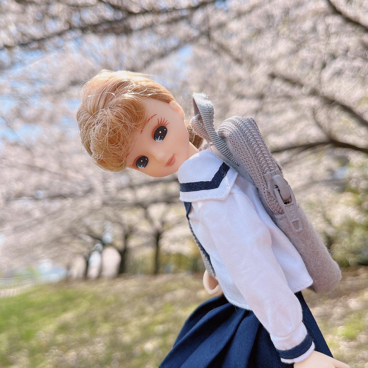MioLicca's tweet photo. 東京はまだまだ桜は残っててお天気も良いから今日もお花見できそう🌸
土曜だけど、午前中は部活に出かけるJKリカちゃんです。 https://t.co/3G2CAh4QEy