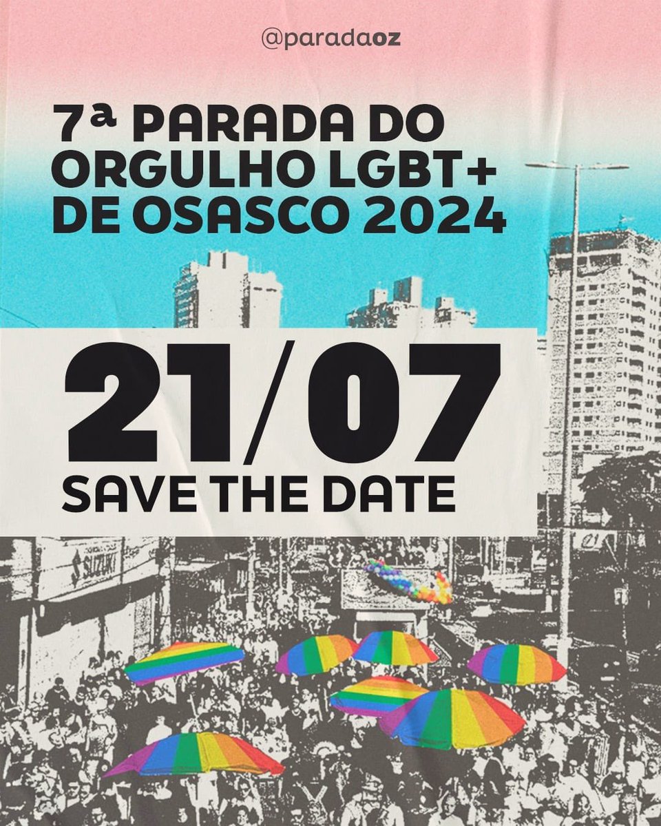 ParadaOz's tweet photo. 🌈 Salve a data!
No dia 21/07, vamos celebrar a 7ª Parada do Orgulho LGBT+ de Osasco.
Junte-se a nós por uma Osasco que brilhe para todas as famílias 🏳️‍🌈 ❤️
2024 é ano eleitoral, e este ano mais do que nunca vamos colocar nossas cores na rua por dignidade e respeito! https://t.co/uKIxTkBpUh