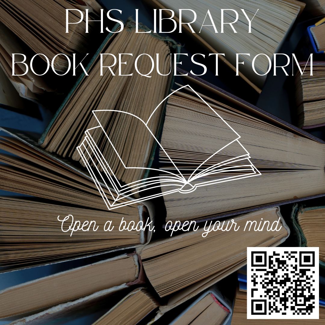 If there's a book you'd like to find in our Harriet Hammond Library Media Center, use the QR code & fill out the Library Book Request form. Please provide as much detail as possible. Your request will be considered & you'll be notified as to whether the book has been ordered.