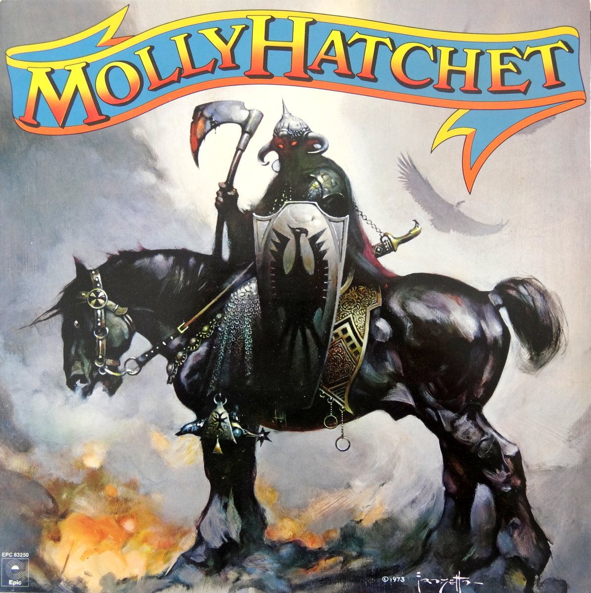 This one's easy: it's Molly Hatchet. Every album cover is epic. They also all suck.