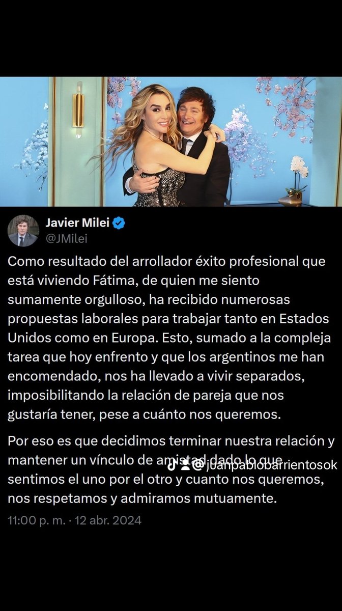Juapy18's tweet image. 💔Javier Milei separado de Fátima Florez 

#Milei #fatima #Argentina #separacion
#JavierMilei #fatimaflorez
