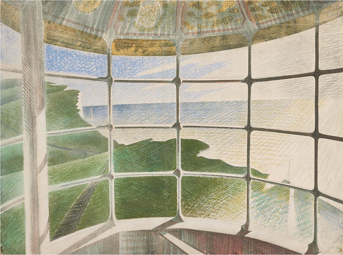 Belle Tout Lighthouse, Eric Ravilious, 1939. The lighthouse is located overlooking Beachy Head in East #Sussex on the @SouthDownsWayNT. The original Ravilious artwork was sold at @ChristiesInc in 2015 and I believe it is now in a private collection.