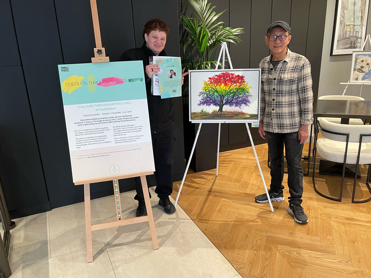 Good morning @UKGiftHour We held an art exhibition in a London Office block this week. Guan’s Rainbow Tree, sold within the first hour. This piece has had many iterations, you can buy it as a card from our shop. It’s his story of new life and hope.