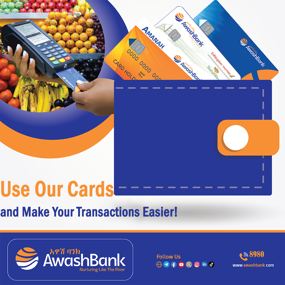 BankAwash's tweet image. በዚህ በዘመነ ዓለም ጥሬ ገንዘብ ይዞ ለሸመታ መውጣት ጊዜው አይፈቅድም! 
ለማንኛውም ዓይነት ሸመታዎ በአማራጭነት በቀረቡት የግብይት መፈጸሚያ ካርዶቻችን ይጠቀሙ!   
#AwashBank #Awash #CardPaymemt #DigitalBanking #DigitalEthiopia #Ethiopia #ኢትዮጵያ