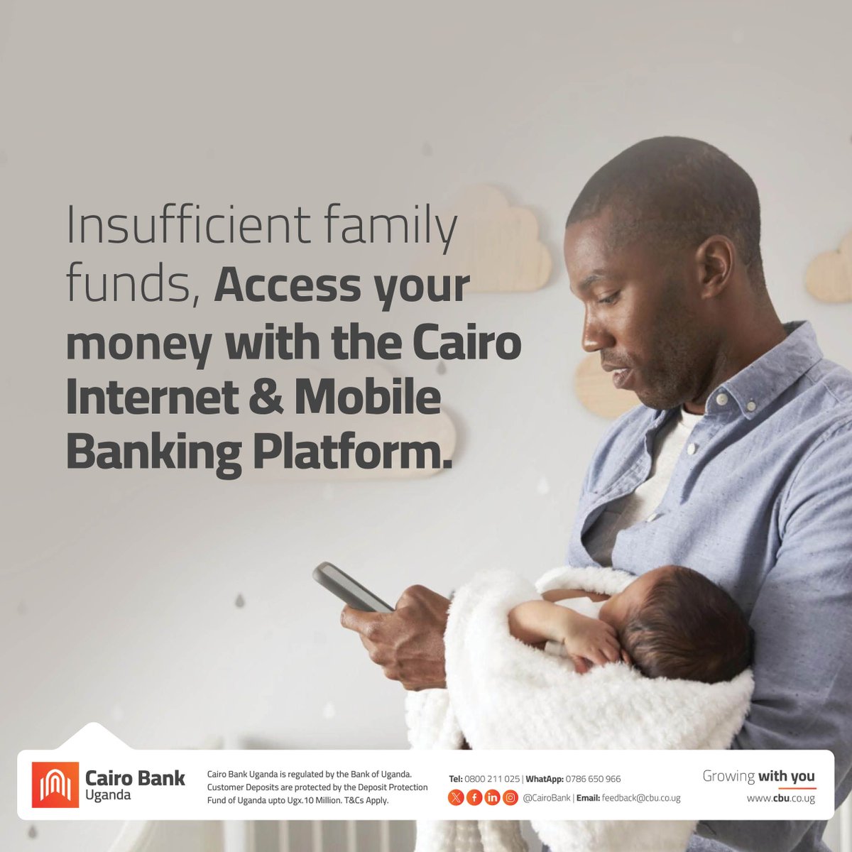 Insufficient family funds?
Access your money with the Cairo Internet & Mobile Banking Platform. 

#InternetBanking #MobileBanking #CairoWay #GrowingwithYou